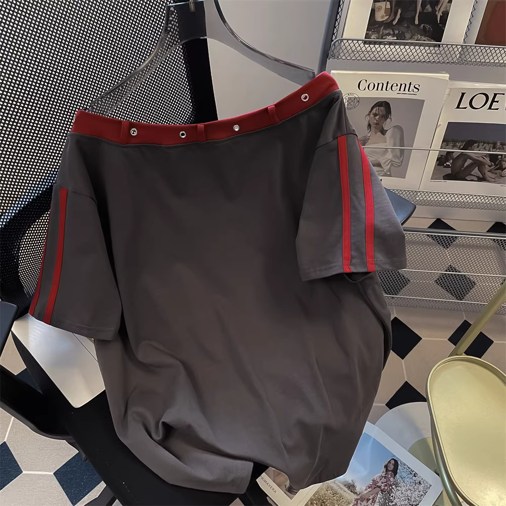 Áo thun ngắn tay trễ vai kiểu jersey ngọt ngào và mát mẻ kiểu Mỹ dành cho nữ, thiết kế độc đáo cao cấp mùa hè, áo dáng rộng và tôn dáng