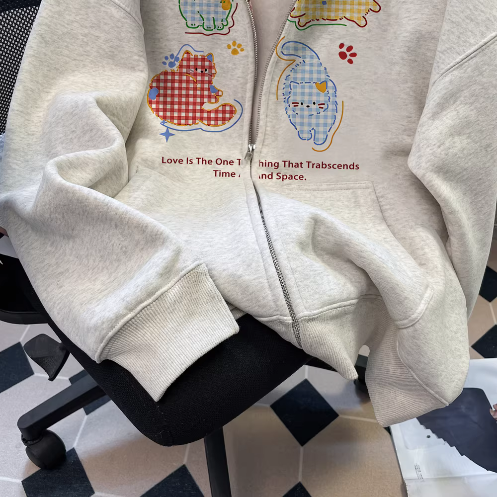 Áo khoác len hình mèo dễ thương cao cấp kiểu Nhật dành cho nữ, độc đáo và siêu xinh, lót kẻ sọc, áo cardigan có khóa kéo cho mùa xuân và mùa thu.