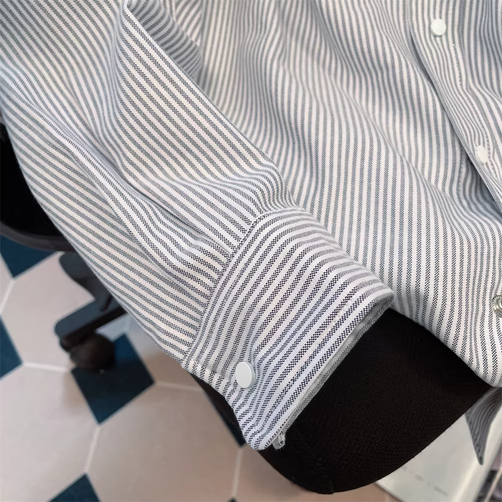 Áo sơ mi đa năng sọc thêu phong cách đại học Hàn Quốc dành cho nữ, áo và áo khoác oversize dành cho cặp đôi cao cấp mùa xuân