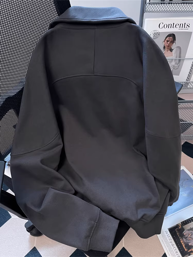 Áo khoác thường ngày hip-hop đường phố kiểu Mỹ dành cho nữ vào mùa thu đông, áo khoác cardigan cổ đứng dành cho cặp đôi cao cấp