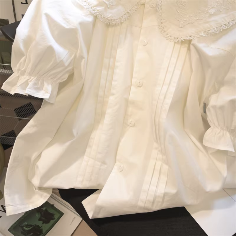 Áo sơ mi ngắn tay có cổ búp bê JK kiểu Nhật dễ thương dành cho nữ, thiết kế dáng rộng mùa hè, áo tai thỏ độc đáo