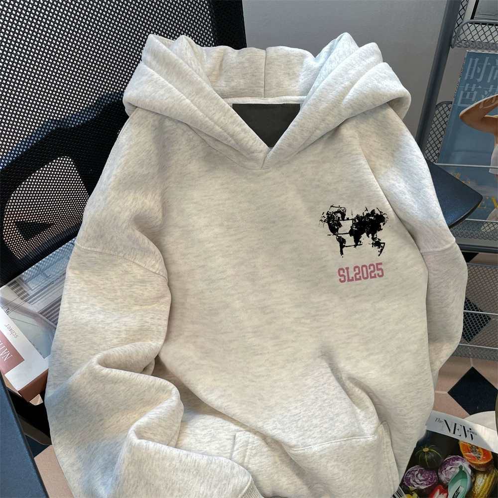 Áo nỉ có mũ trùm đầu cỡ lớn phong cách Hàn Quốc dành cho nữ, màu xám mùa thu, phong cách lười biếng BF, áo đa năng dành cho cặp đôi.