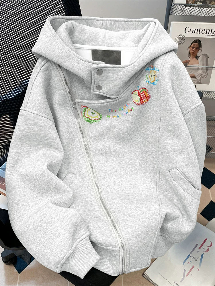 Áo hoodie kiểu Hàn Quốc thoải mái và vui nhộn dành cho nữ, dáng rộng mùa thu đông, áo khoác cardigan lót lông cực đẹp