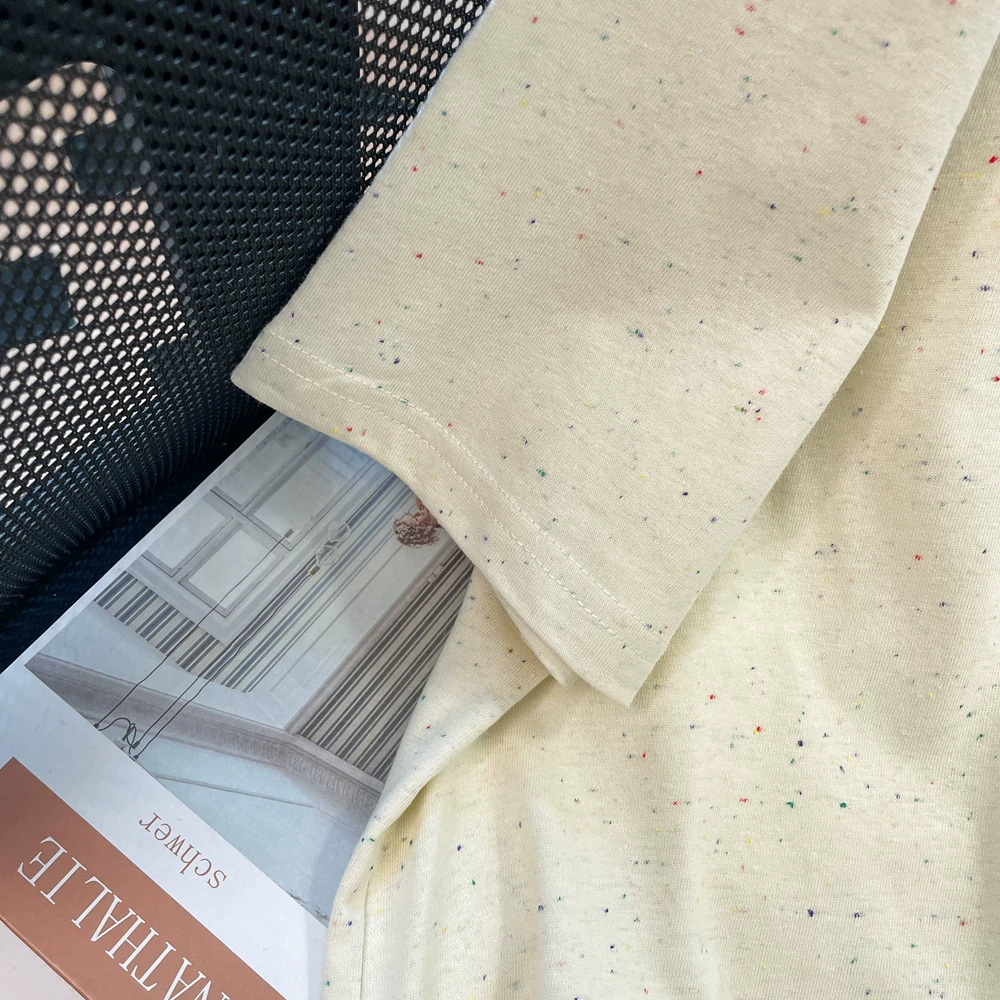 Áo thun ngắn tay bằng vải cotton nguyên chất dài đến vai kiểu Nhật Bản dành cho nữ, áo nửa tay kiểu cổ điển phong cách Hong Kong mùa hè dopamine sang trọng