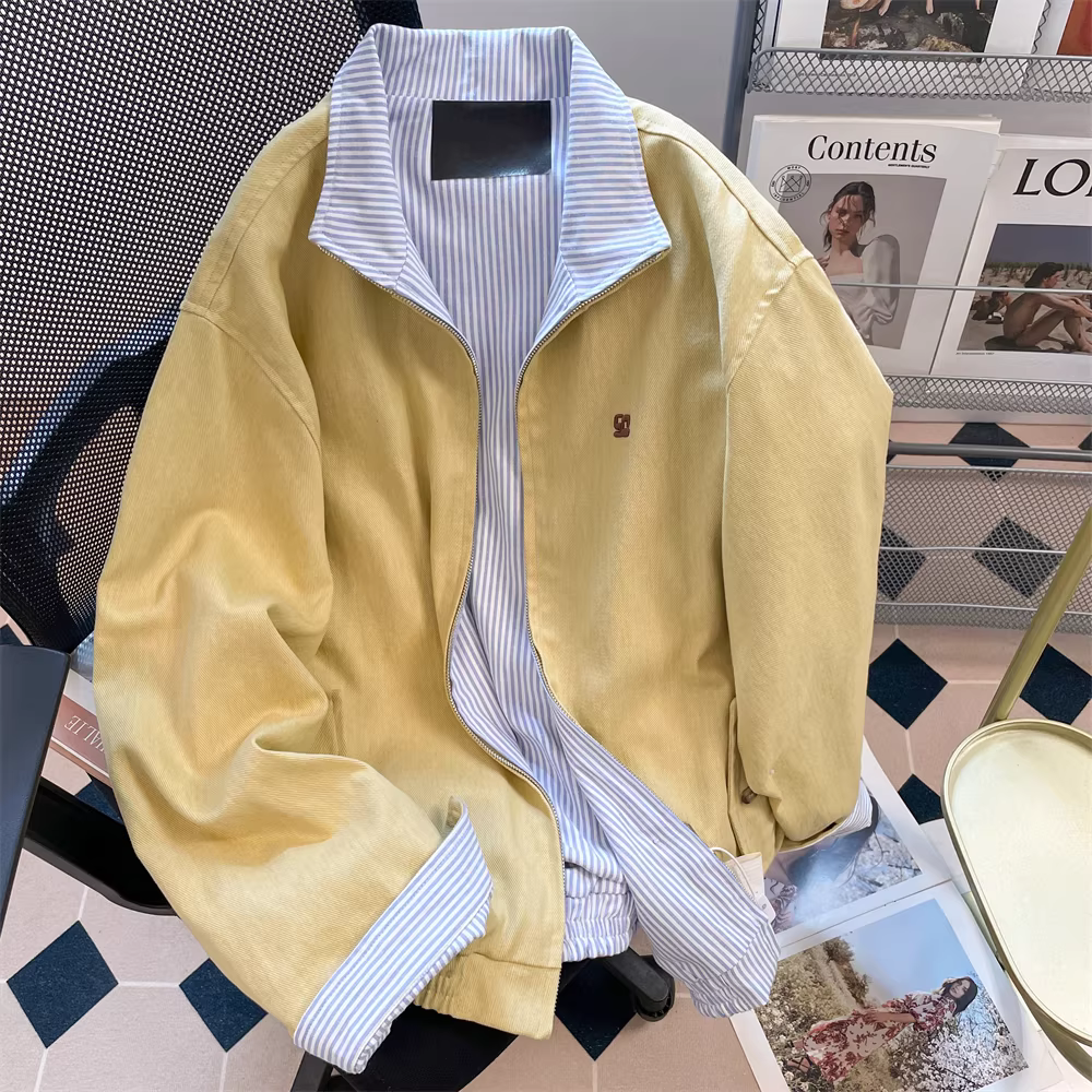 Áo khoác sọc hai mặt kiểu dáng thời thượng của thương hiệu Harrington dành cho nữ, thiết kế ngoại cỡ mùa thu đông, áo khoác ngoài độc đáo