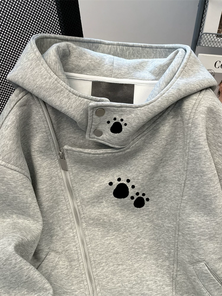 Áo khoác cardigan có mũ trùm đầu kiểu Mỹ cổ điển dành cho nữ mùa thu đông hợp thời trang thương hiệu cặp đôi mặc áo khoác hiphop lớp không khí