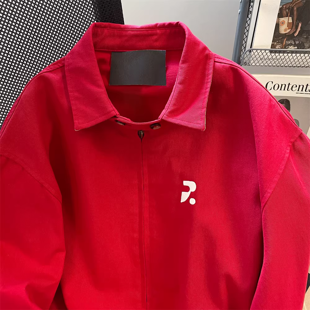 Áo khoác có cổ màu đỏ kiểu Mỹ dành cho nữ, mùa thu đông, cao cấp, thích hợp, giản dị, áo cardigan đa năng