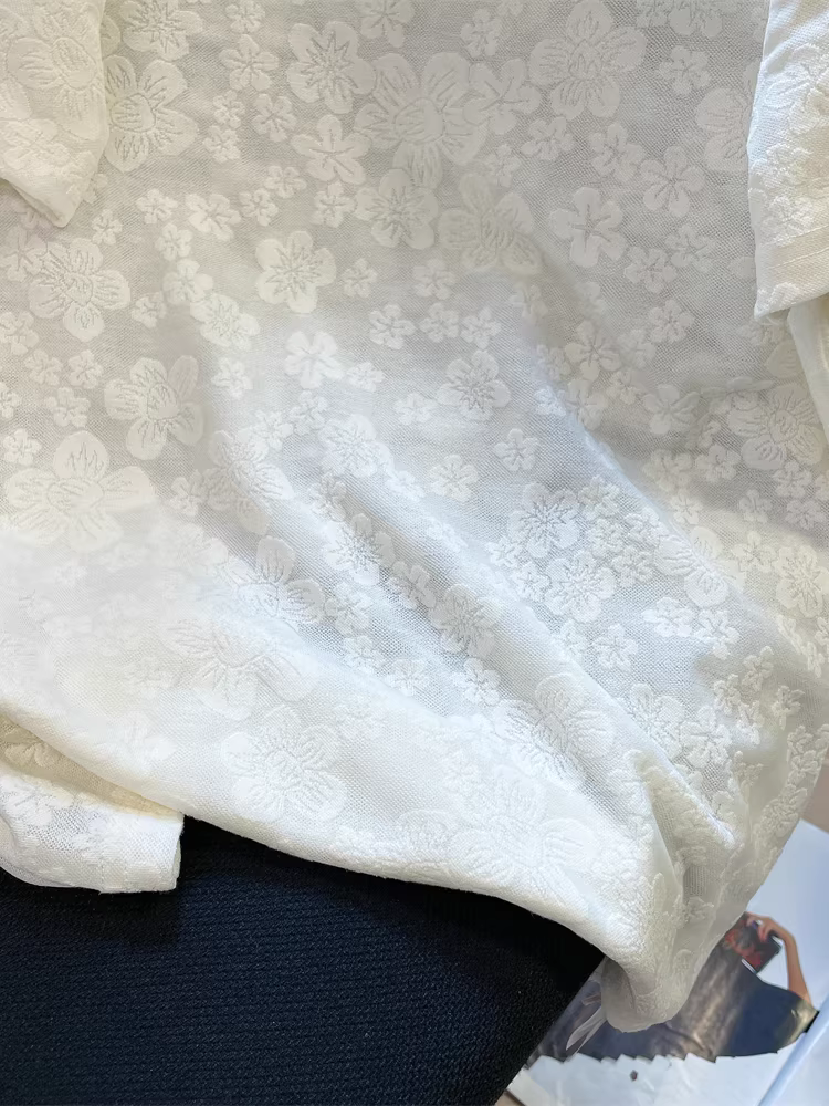 Áo thun ngắn tay kiểu Pháp, chất liệu ren jacquard, dành cho nữ, kiểu dáng độc đáo và đẹp mắt, hợp thời trang mùa hè.