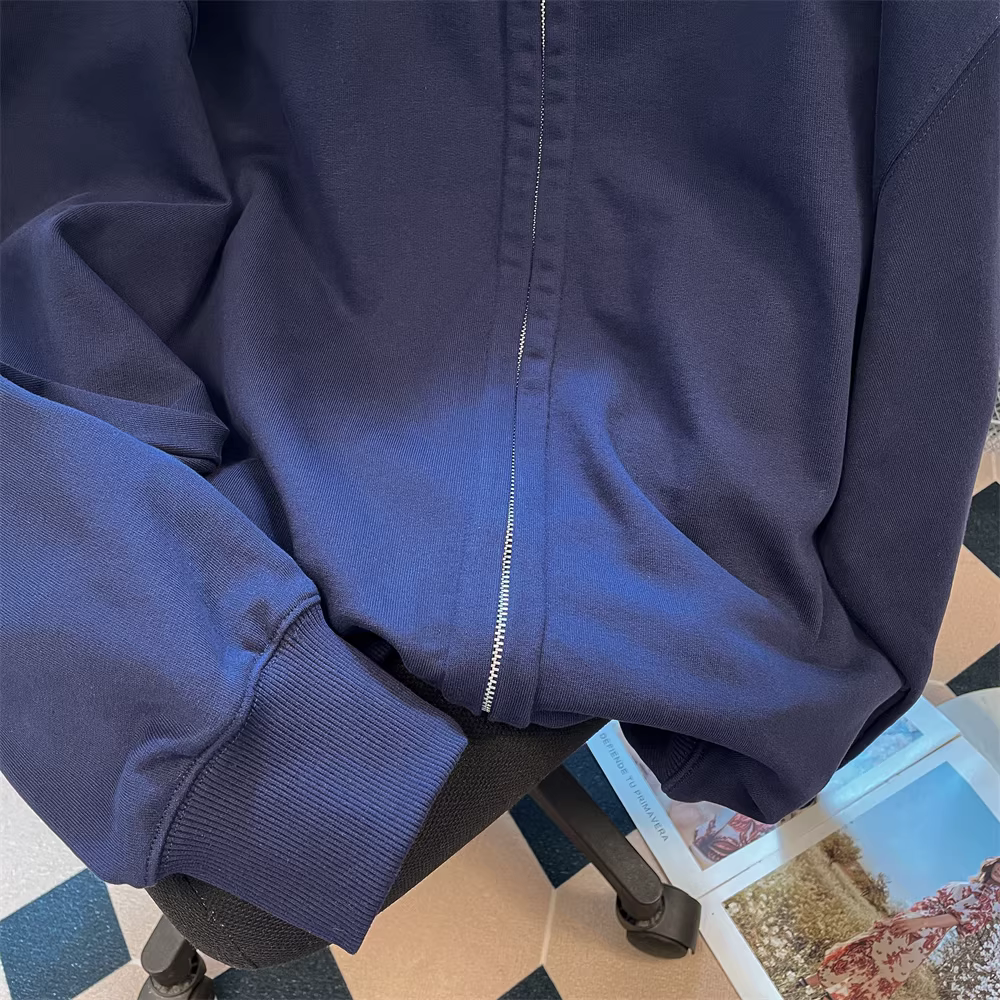 Áo khoác cardigan thêu hình nặng kiểu Mỹ dành cho nữ, áo khoác có mũ trùm đầu màu xanh hải quân cỡ lớn mùa thu có khóa kéo