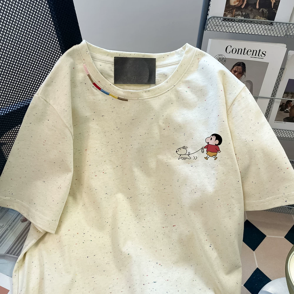 Áo thun ngắn tay chất liệu cotton nguyên chất Crayon Shin-chan thời thượng mùa hè dành cho nữ 2025 kiểu Nhật mới, kiểu dáng nhỏ nhắn, trẻ trung