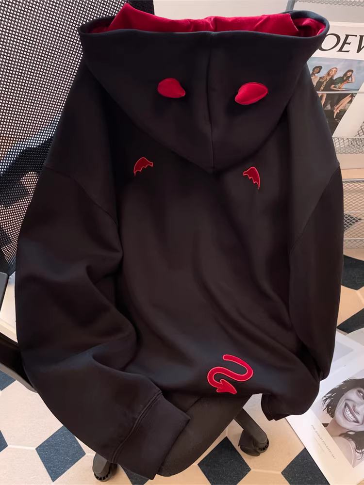 Áo khoác cardigan có mũ trùm đầu phong cách đường phố Mỹ dành cho nữ, áo khoác dày có lót lông cừu sang trọng dành cho cặp đôi mùa thu đông