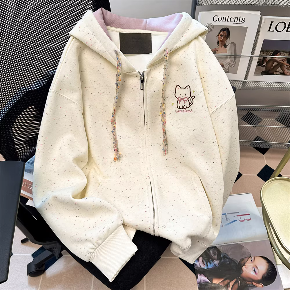 Áo len cardigan hình mèo con chấm bi ngọt ngào và dễ thương theo phong cách Hàn Quốc dành cho nữ, áo khoác có mũ trùm đầu hợp thời trang mùa xuân thu nhỏ gọn, giảm tuổi tác