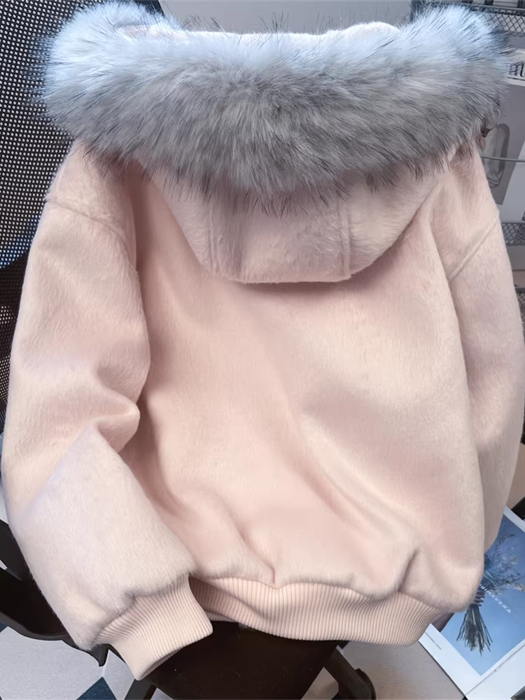 Áo khoác len nữ dáng cardigan cổ lông lớn kiểu mới 2025, phong cách Hàn Quốc thu đông, áo khoác bóng chày rất thời trang