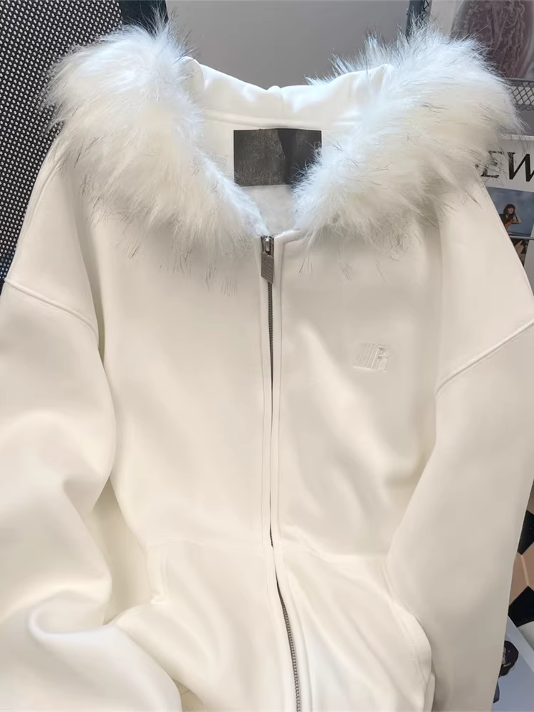 Áo len cardigan có mũ trùm đầu dày dặn kiểu Mỹ dành cho nữ, mùa thu đông, cỡ lớn, áo khoác có khóa kéo rất hấp dẫn