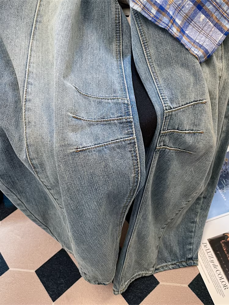 Thiết kế theo phong cách Mỹ, khăn vuông độc đáo, quần jean kiểu scimitar, quần dài ống rộng dáng rộng cao cấp dành cho nữ mùa thu