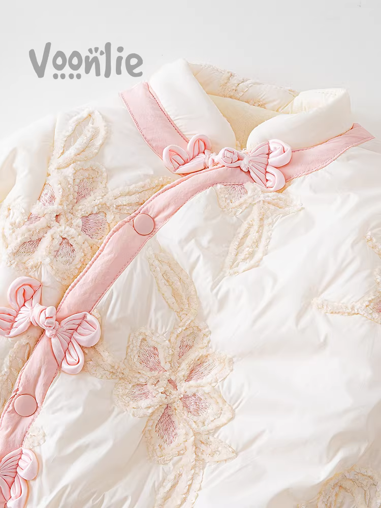 Quần áo trẻ em, quần áo mùa đông, bộ áo liền quần kiểu Trung Hoa cho bé gái sơ sinh, quần áo cotton lót lông cừu và chần bông, thích hợp để đi chơi và mừng năm mới vào mùa đông.