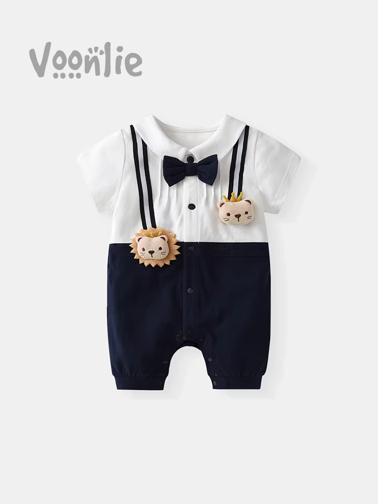 Fanhai bé mùa hè quần áo sơ sinh bé trai áo liền quần áo liền quần trăng tròn trăm ngày trang phục sinh nhật đầu tiên mùa hè phong cách mỏng