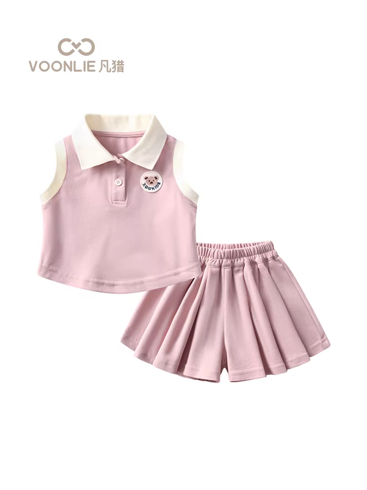 Bộ trang phục hè 2025 cho bé gái, thời trang trẻ em, áo polo và quần đùi hai mảnh cho mùa hè