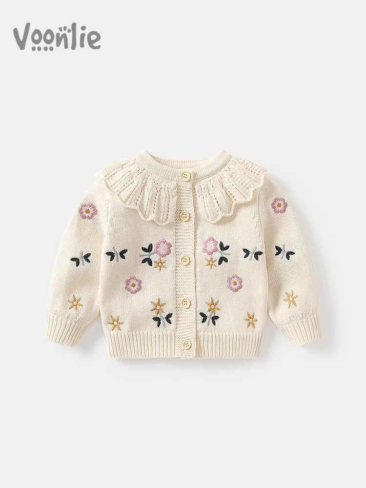 Áo len dệt kim Fanhle cho bé gái, áo khoác len trẻ em kiểu dáng mới mùa thu 2025, áo bé gái cho mùa xuân và mùa thu.