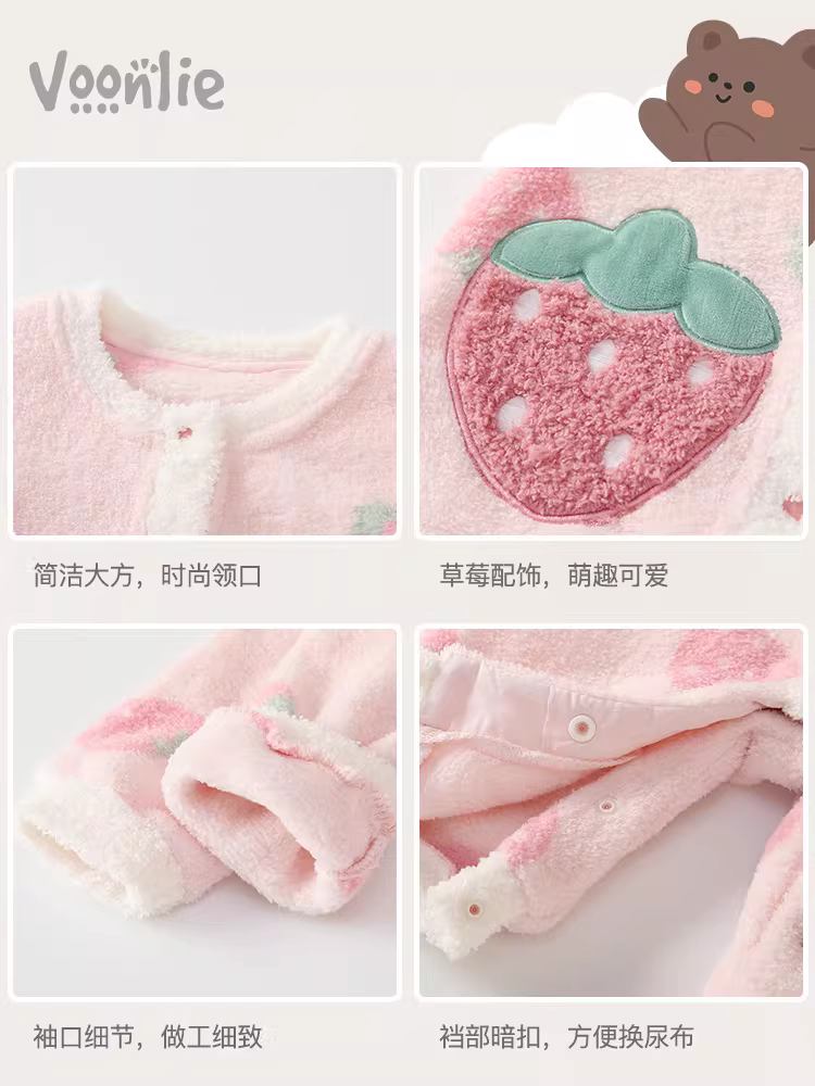 Fanhai quần áo trẻ em mùa thu đông bé sơ sinh bé gái áo liền quần đầy tháng siêu dễ thương sang trọng dày áo liền quần bò phù hợp với mùa đông