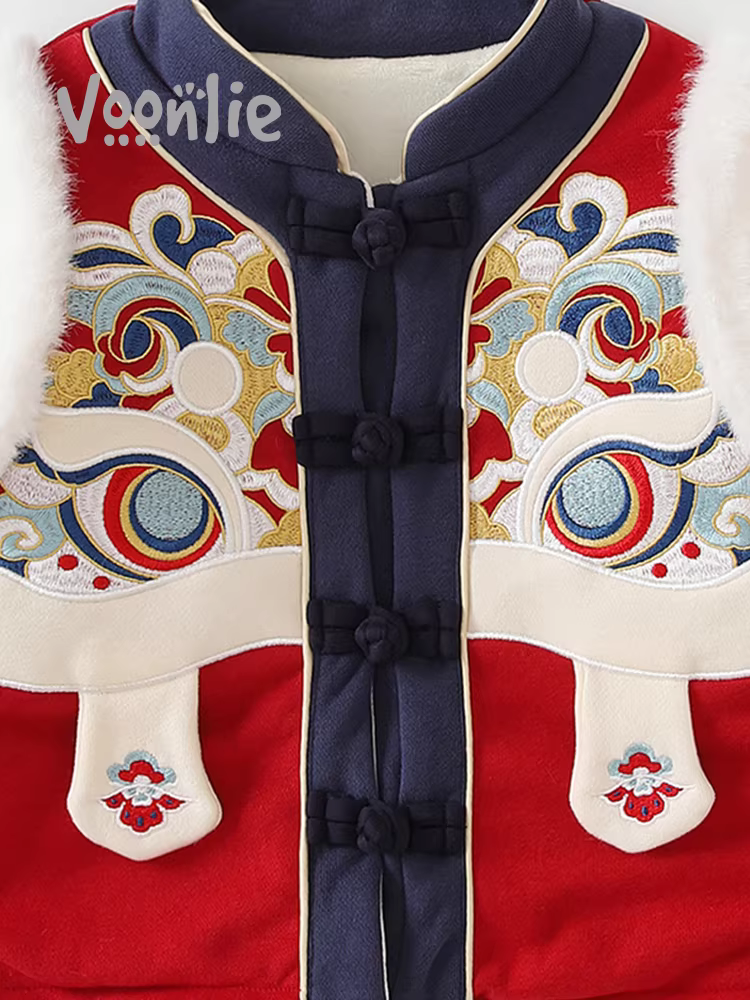 Bộ đồ Hanfu dành cho bé trai Fanhai Trang phục mùa đông Trang phục mùa đông dành cho trẻ em Phong cách truyền thống Trung Quốc Bộ đồ Tang Suit có lót lông cừu cho bé Váy lễ mừng năm mới cho bé một tuổi Trang phục năm mới