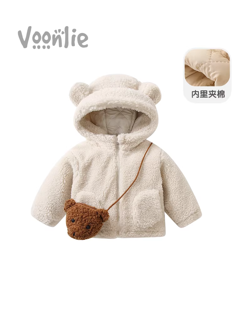 Áo khoác ngoài cho bé gái mùa thu đông 2025 kiểu mới thời trang, áo giữ ấm lót lông cừu, áo cotton trẻ em, quần áo cotton mùa đông cho bé