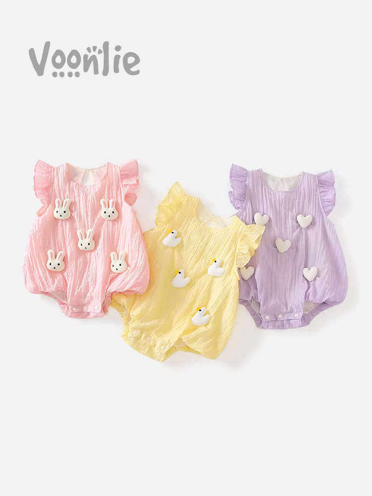 Bộ đồ liền thân mùa hè cho bé sơ sinh, quần áo dễ thương cho bé gái, trang phục cho bé đủ tháng trăm ngày, mùa hè