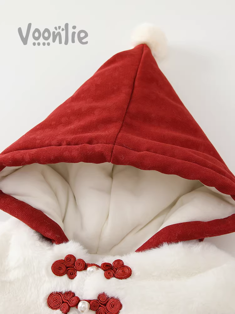 Quần áo trẻ em, quần áo mùa đông, quần áo liền thân cho bé gái sơ sinh, quần áo cotton lót lông cừu, quần áo ngoài trời, quần áo Tết, quần áo mùa đông
