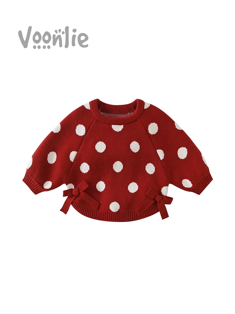 Áo len bé gái quần áo mùa thu áo sơ mi dệt kim trẻ em kiểu dáng công chúa bé màu đỏ hàng đầu mùa thu đông
