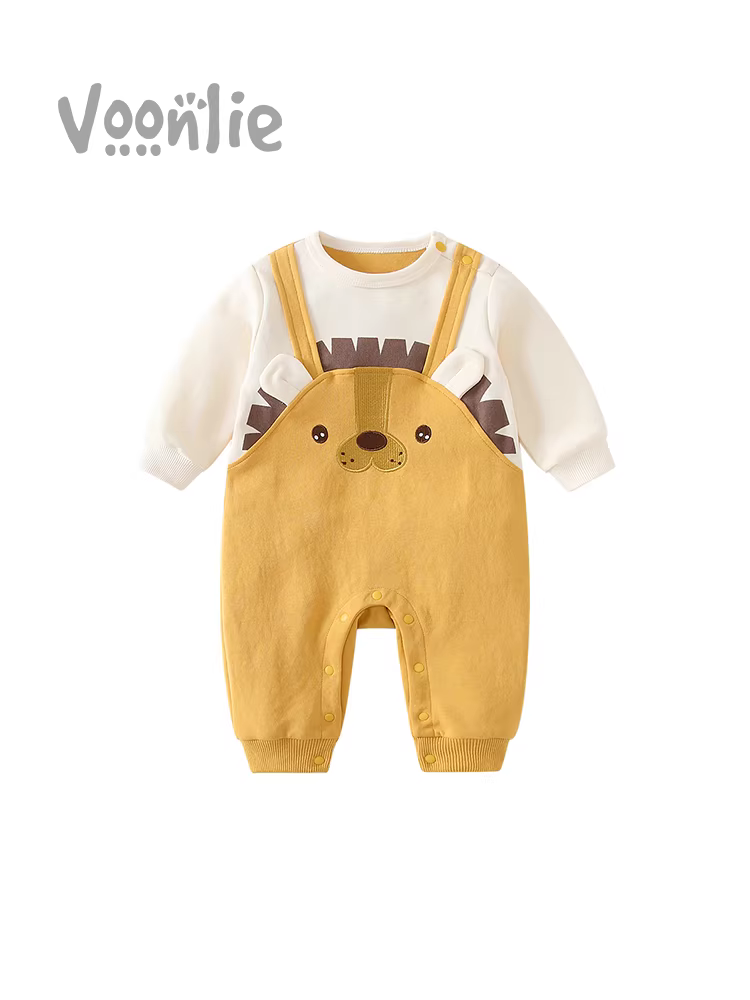 Quần áo trẻ em Fanhai trang phục mùa thu bé sơ sinh bé trai áo liền quần trăng tròn trăm ngày siêu dễ thương đáng yêu áo liền quần quần áo bò mùa xuân và mùa thu
