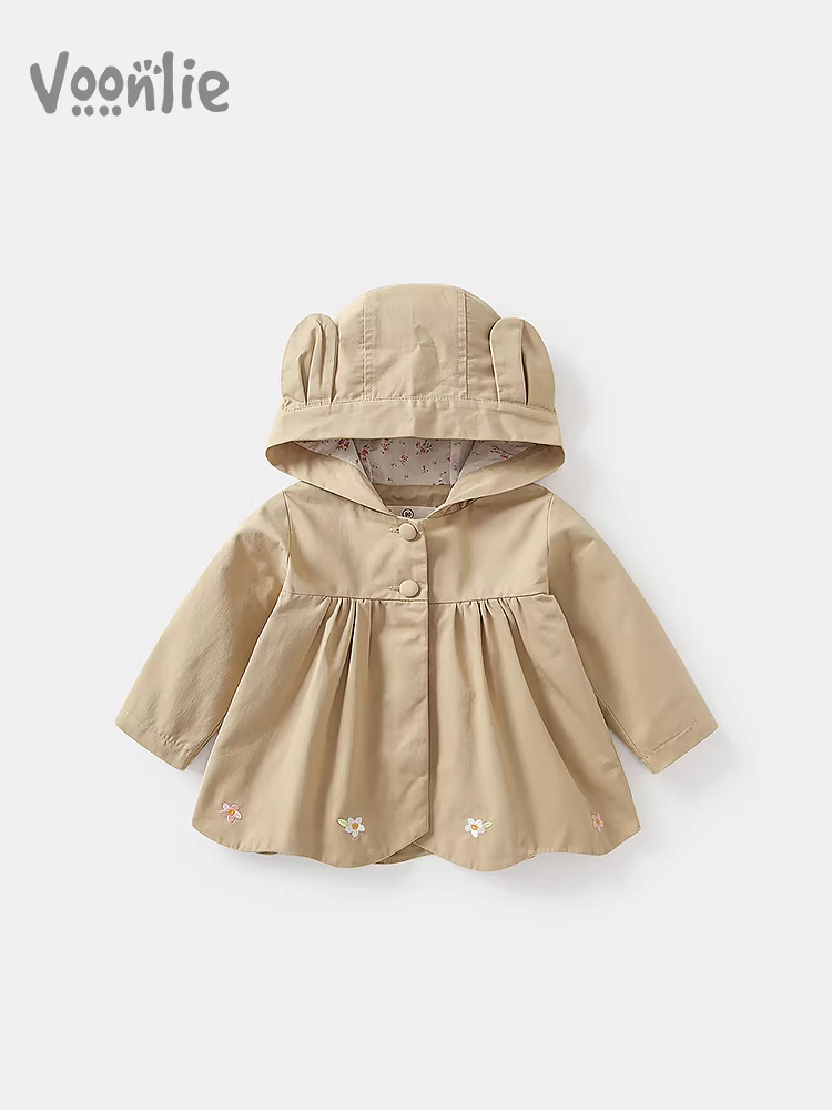 Áo khoác gió nữ Fanhle Thu Đông 2025 Áo khoác có mũ thời trang mới dành cho trẻ em Quần áo trẻ em Xuân Thu