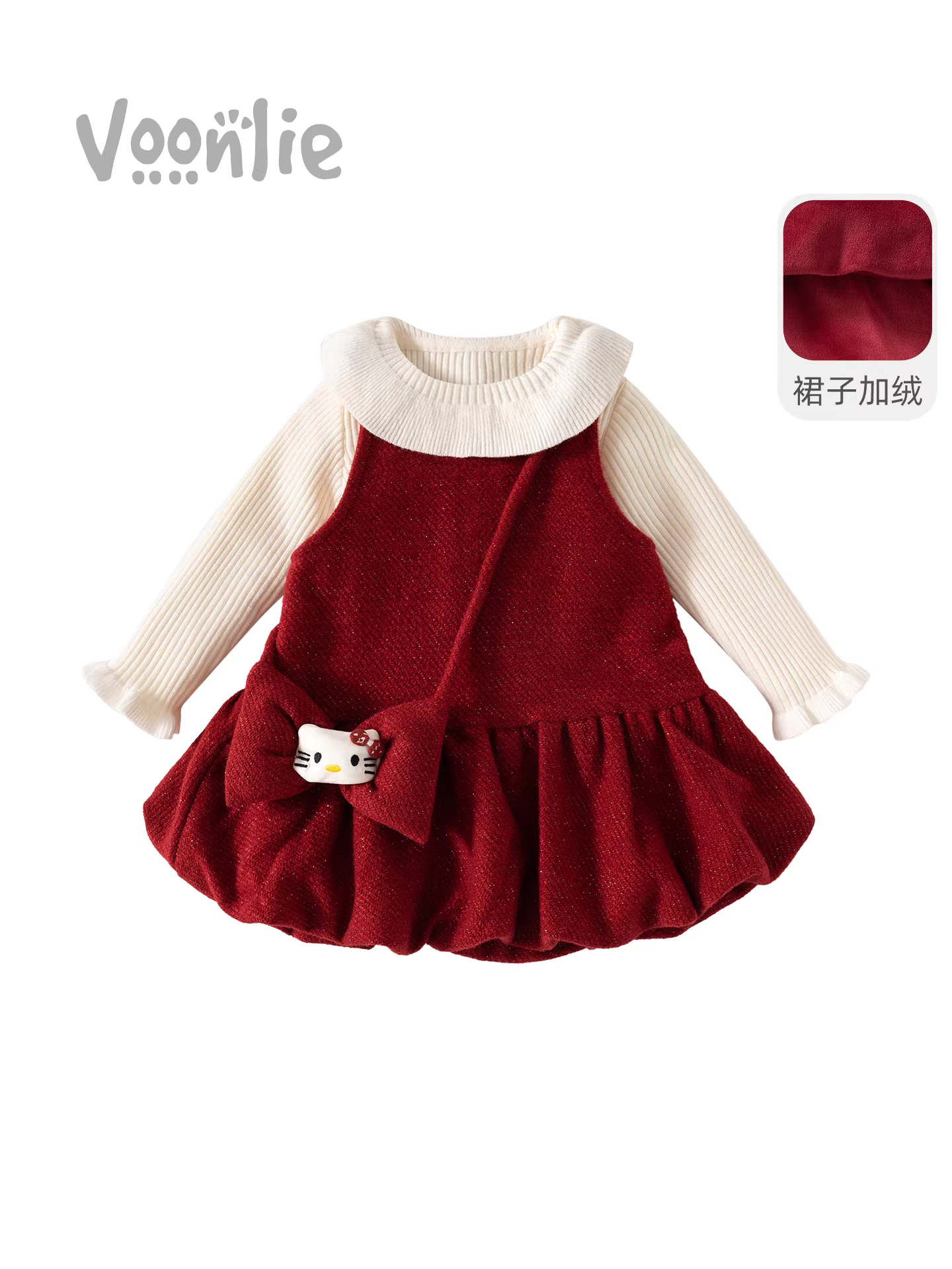 Váy bé gái Fanhai Trang phục mùa đông Váy công chúa lông cừu cho bé Váy một tuổi cho bé Váy màu đỏ Trang phục năm mới