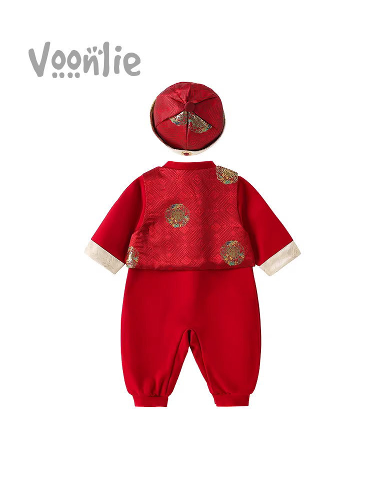 Quần áo trẻ em, trang phục mùa thu, bộ liền thân cho bé unisex, đầy tháng, trăm ngày, váy sinh nhật đầu tiên, trang phục chào mừng năm mới, mùa xuân và mùa thu.