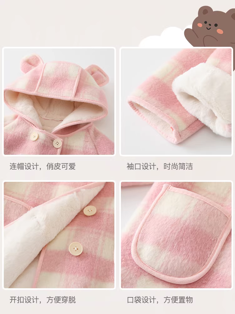 Áo khoác mùa đông Fanhle cho bé gái 2025, quần áo trẻ em mới, áo bé gái dày dặn lót lông cừu thời trang cho mùa đông