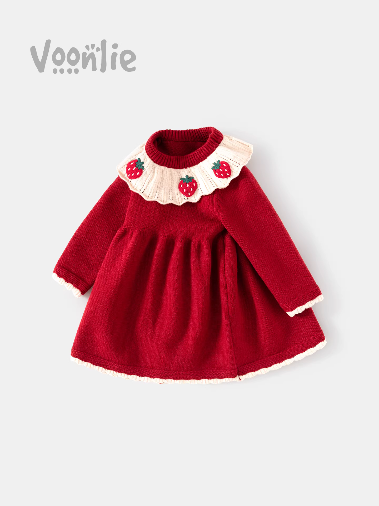 Váy bé gái, quần áo mùa thu, váy công chúa dệt kim trẻ em sành điệu, váy bé một tuổi, váy dự tiệc sinh nhật, quần áo chúc mừng năm mới màu đỏ