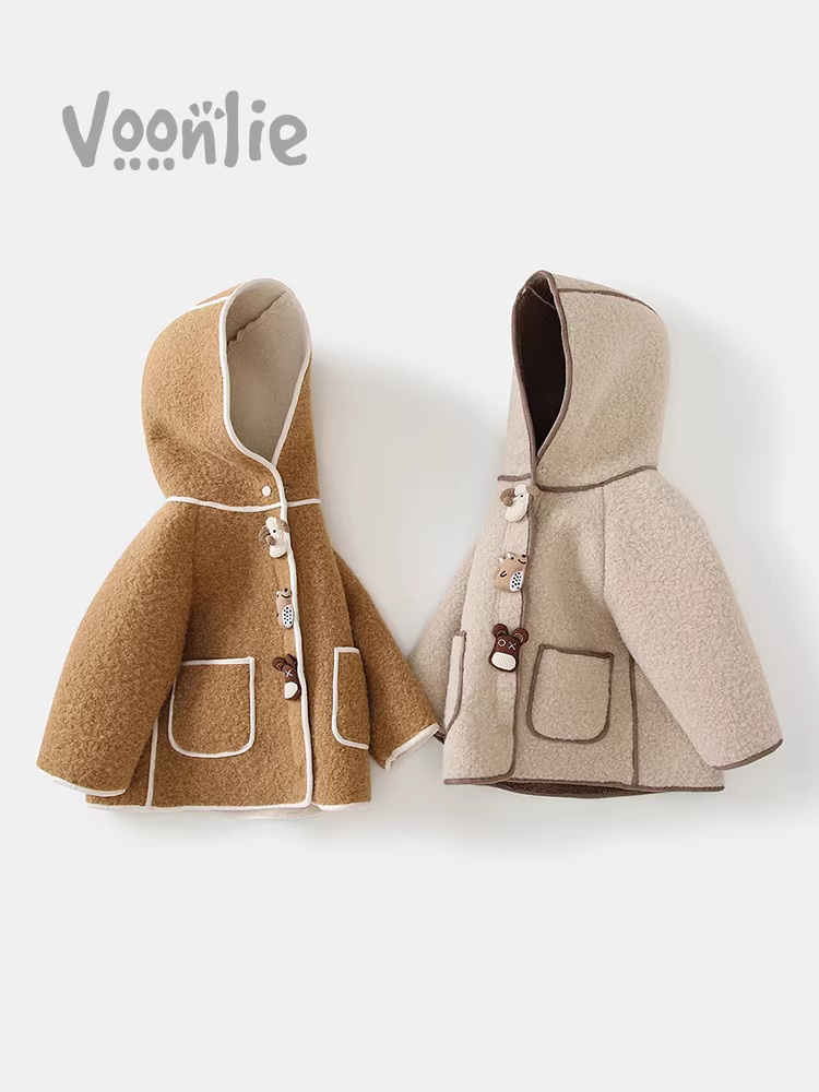 Áo khoác mùa đông Fanhle cho bé gái 2025, thời trang mới, áo ấm lót lông cừu cho bé trai mùa thu đông