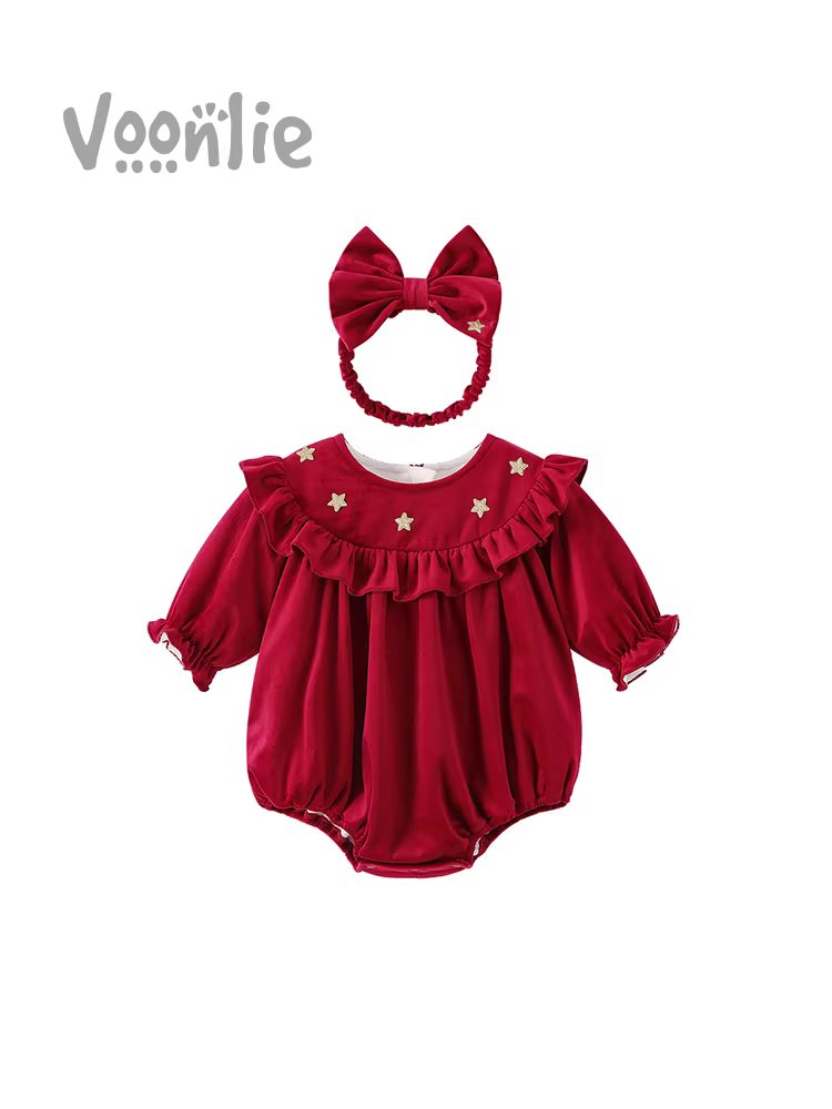 Bộ liền thân mùa đông cho bé sơ sinh, quần áo bé gái, bộ liền thân cho bé đủ tháng, trăm ngày, lót lông cừu, trang phục Tết, mùa đông