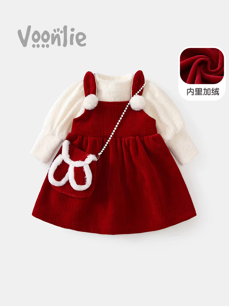 Váy mùa đông cho bé gái, váy công chúa lót lông cừu thời trang cho trẻ em, váy sinh nhật cho bé một tuổi, trang phục chào mừng năm mới.