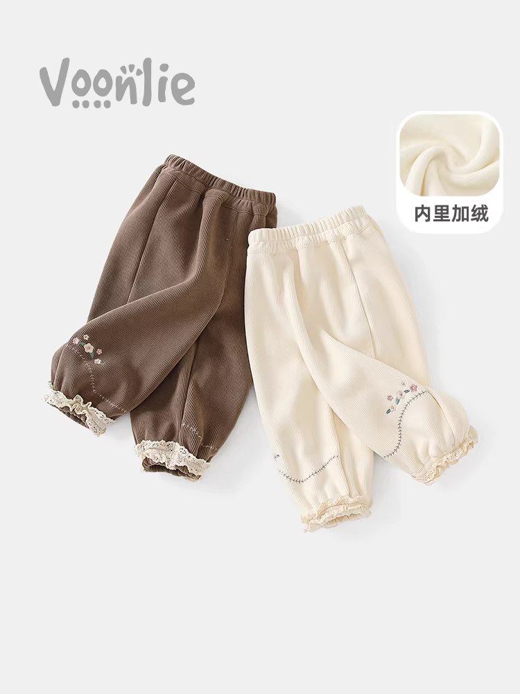 Quần dài lót lông cừu Fanhle cho bé gái Thu/Đông 2025, quần dài trẻ em đa năng, kiểu jogger mùa đông