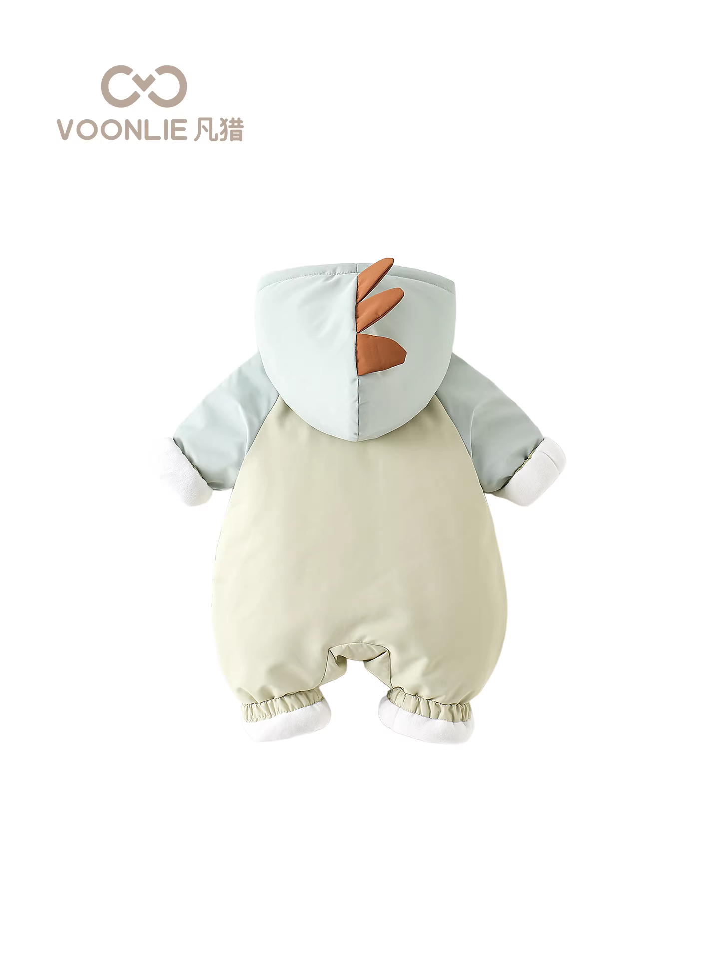 Quần áo trẻ em, quần áo mùa đông, bộ liền thân lót lông cừu và may chần cho bé trai sơ sinh, bộ liền thân có mũ trùm đầu giữ ấm khi đi chơi ngoài trời cho bé một tháng tuổi.