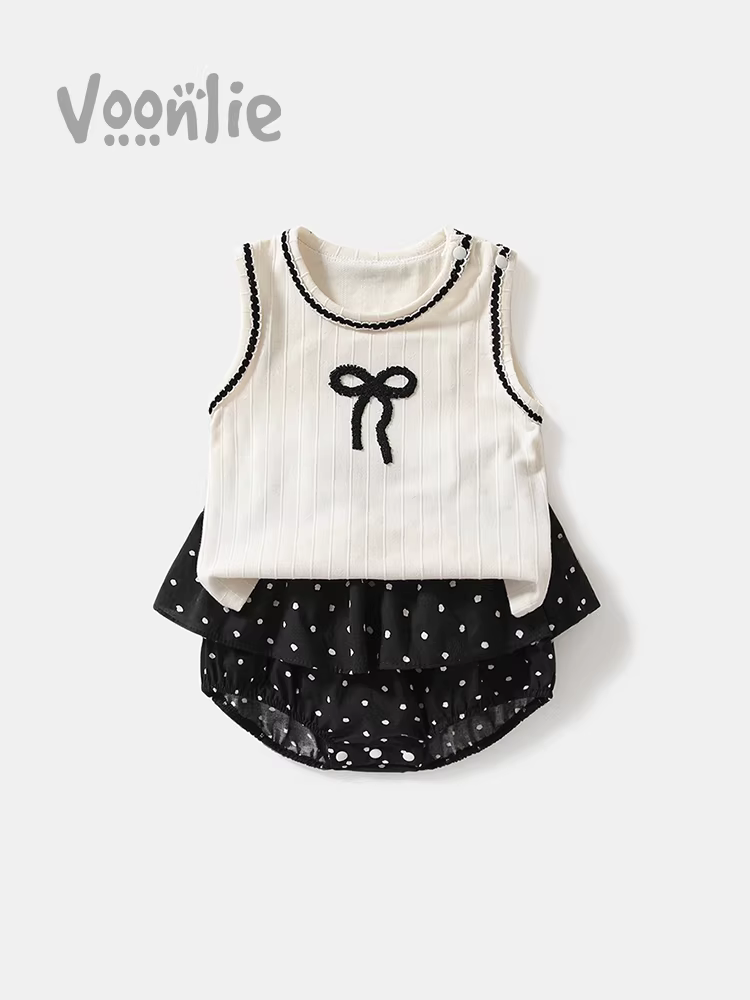 Bộ trang phục mùa hè cho bé gái 2025, quần áo trẻ em thời trang mới, quần áo trẻ mới biết đi sành điệu, áo vest bé gái bộ hai mảnh, mùa hè hợp xu hướng