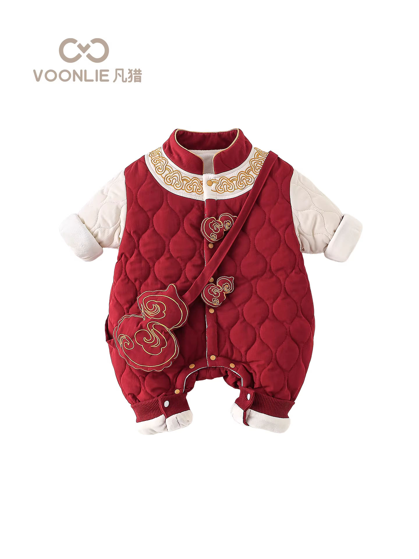 Quần áo trẻ em Fanhai trang phục mùa đông bé sơ sinh bé trai lót lông cừu đệm bông phong cách Trung Hoa áo liền quần một tuổi áo liền quần trang trọng mặc mùa đông