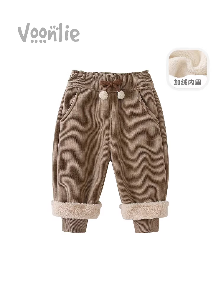 Quần nữ Fanhle Thu Đông 2025 Quần thể thao trẻ em mới Quần thể thao trẻ em có lớp lót lông cừu, dày dặn và ấm áp cho mùa đông