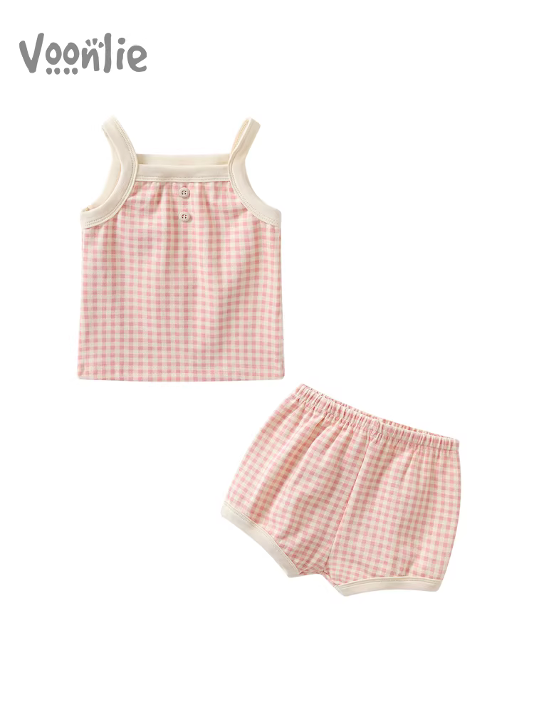 Bộ đồ ngủ mỏng mùa hè dành cho bé gái Fanli, áo hai dây và quần, bộ đồ mặc nhà hai mảnh cho bé