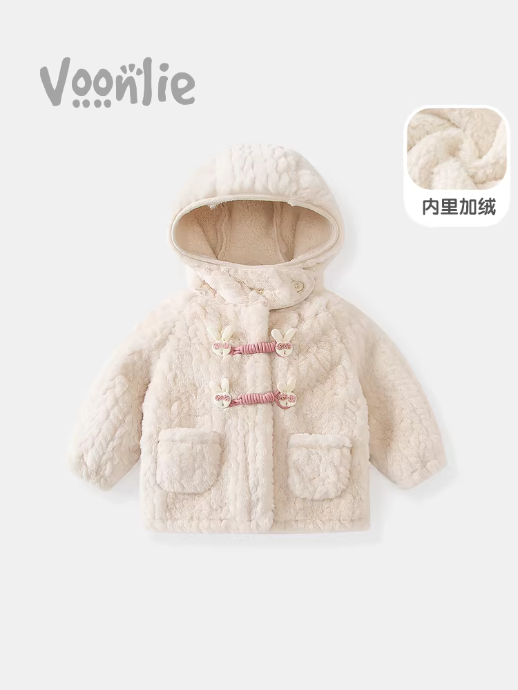 Áo khoác mùa đông Fanhle cho bé gái 2025, quần áo trẻ em mới, áo khoác lông cừu dày dặn thời trang cho bé gái mùa đông