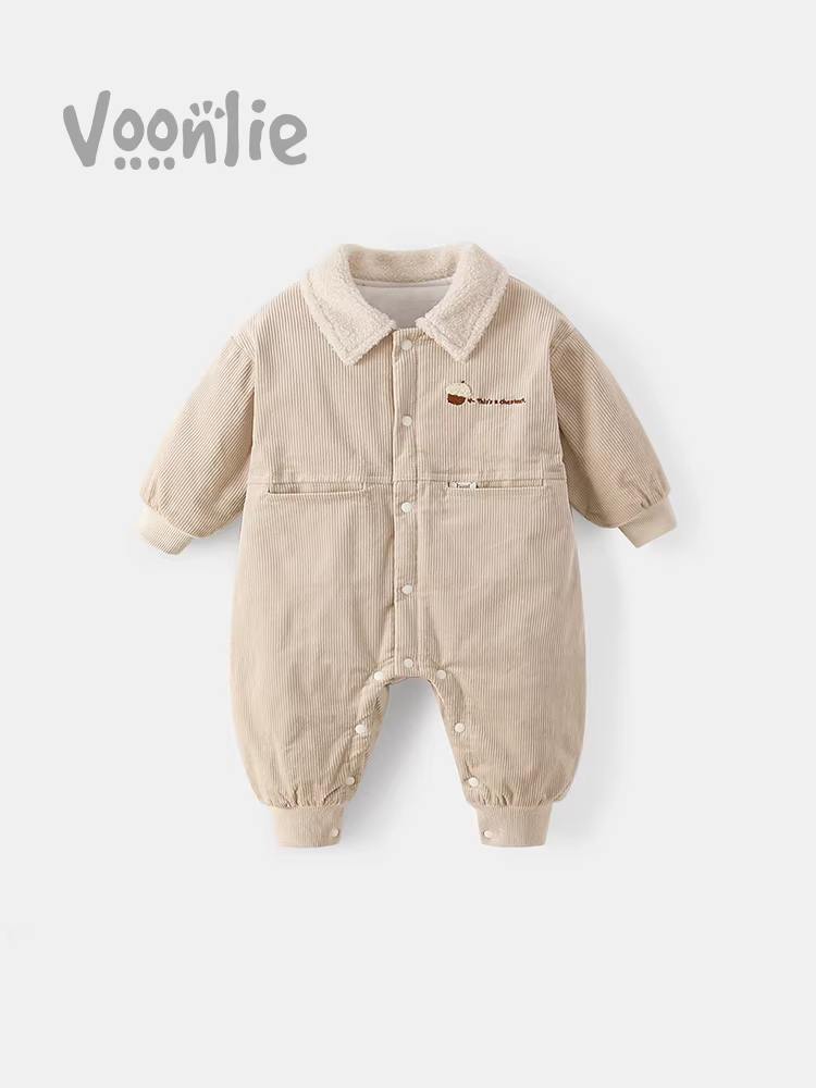 Quần áo trẻ em Fanhai trang phục mùa đông bé sơ sinh bé trai áo liền quần có đệm đẹp trai đầy tháng trăm ngày áo liền quần bò phù hợp với mùa đông