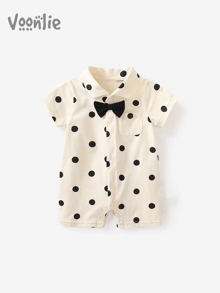 Fanhle quần áo trẻ em mùa hè mỏng phong cách sơ sinh bé trai áo liền quần trăng tròn trăm ngày quý ông áo liền quần bò phù hợp với mùa hè