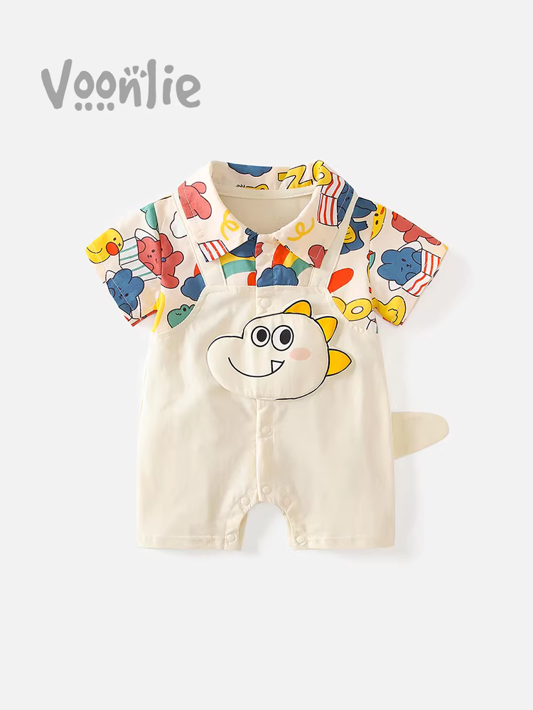 Quần áo trẻ em Fanhai trang phục mùa hè bé sơ sinh bé trai áo liền quần đầy tháng trăm ngày áo liền quần ngắn tay bộ đồ bò mùa hè kiểu dáng mỏng