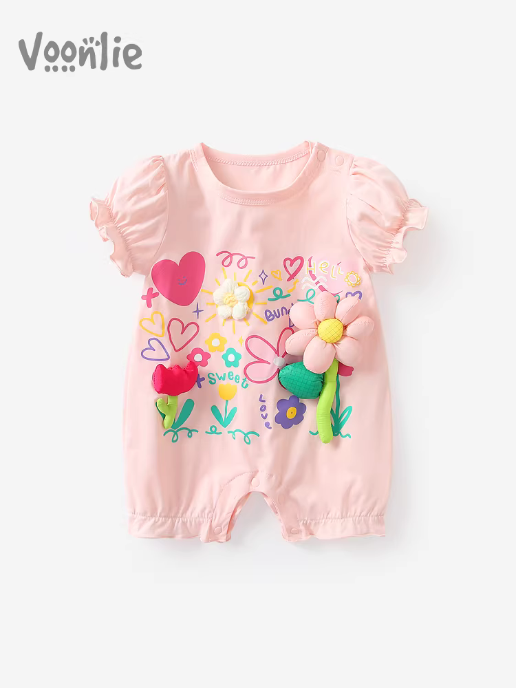 Quần áo trẻ em Fanhai trang phục mùa hè bé sơ sinh bé gái áo liền quần công chúa trăng tròn trăm ngày áo liền quần ngắn tay mùa hè kiểu dáng mỏng