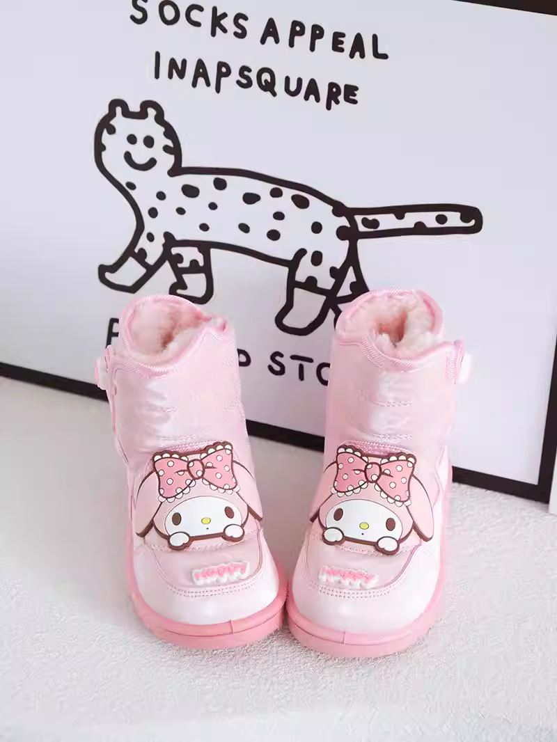 Giày bốt đi tuyết màu hồng dành cho bé gái có lớp lót lông mềm và dày dặn để bảo vệ khỏi lạnh ngoài trời vào mùa đông và giữ ấm, bề mặt bằng da cho trẻ em Giày cotton cực dày dành cho trẻ em.